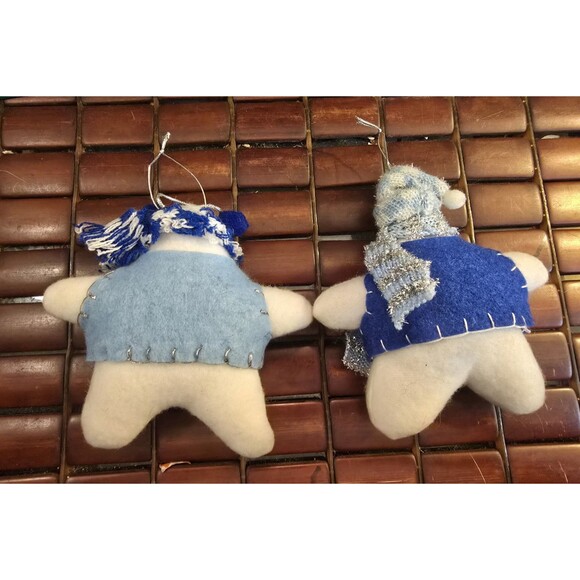 Handmade Christmas Ornaments Snowflake Snowmen 5.5" Blue & White - Picture 3 of 3